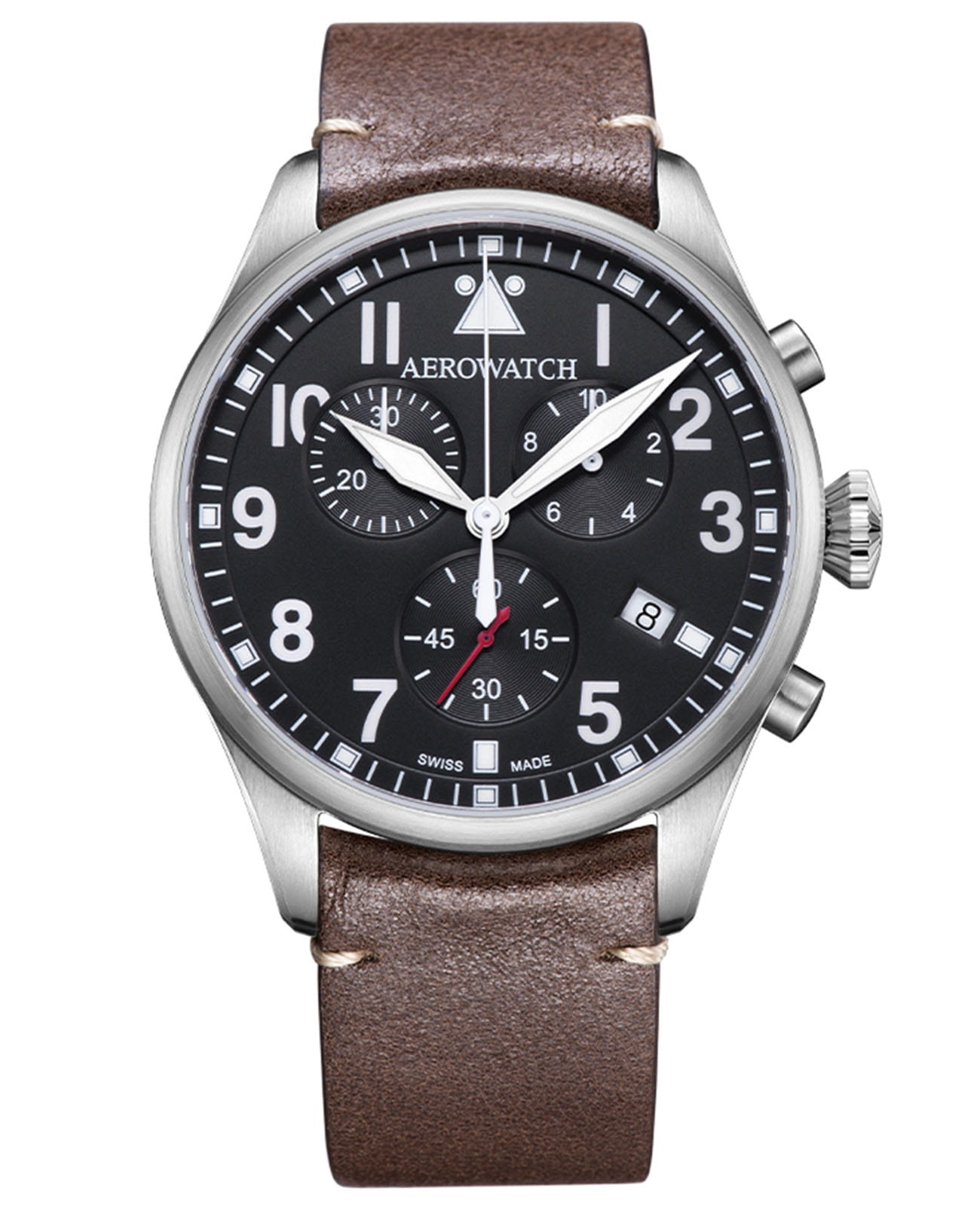 Aerowatch Aerowatch Les Grandes Classiques 79990 AA03  79990 AA03 кварцевые мужские часы черный циферблат, браслет кожаный — вид спереди